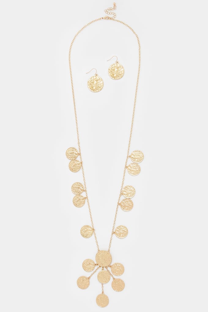 Yours Goudkleurige Lange Bedelketting En Oorbellensetsize One Size