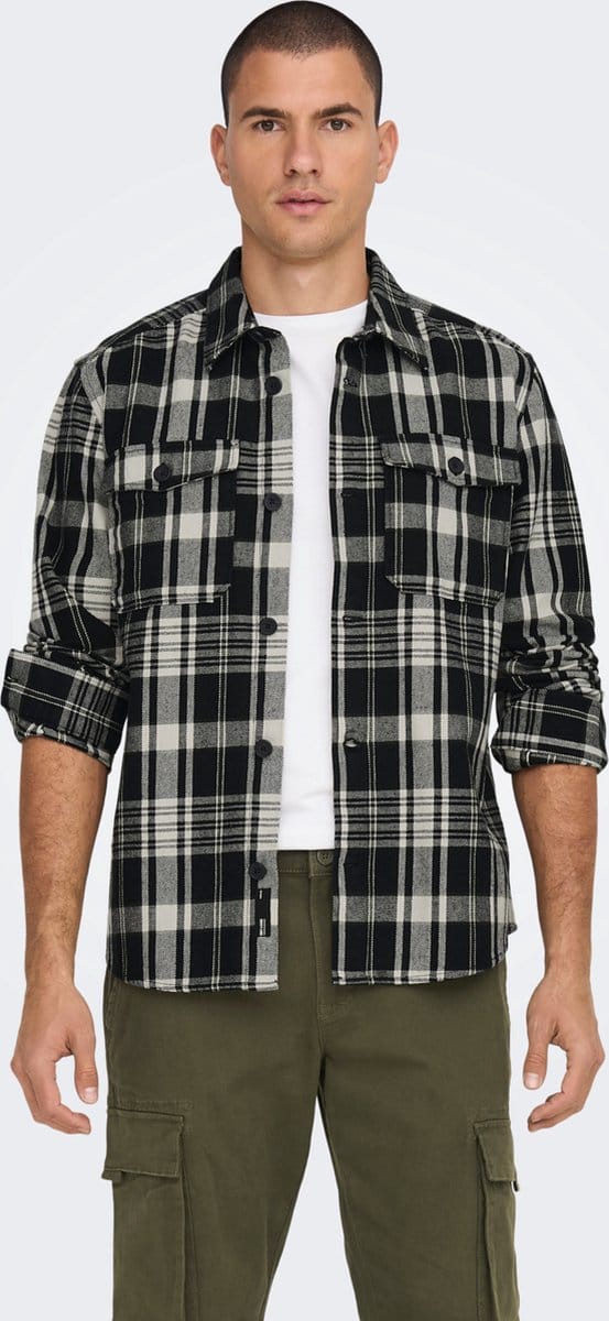 Only & Sons Overhemd Onsmilo Ovr Ctn Check Ls Shirt Noos 22024699 Black Mannen Maat - S