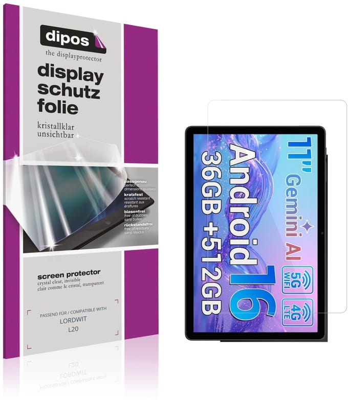 dipos – 2x Beschermfolie geschikt voor LORDWIT L20 | Krasbestendige & heldere Screenprotector Ultra-Thin