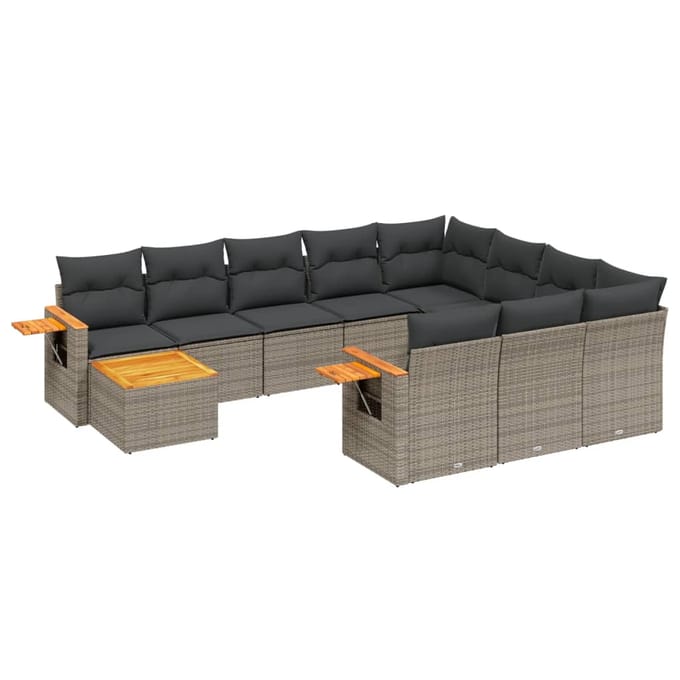 vidaXL - 11-delige - Loungeset - met - kussens - poly - rattan - grijs