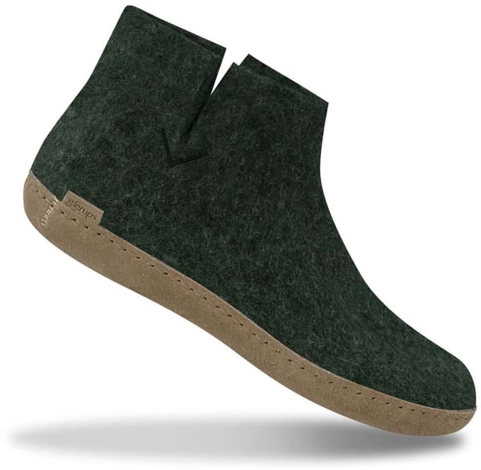 Glerups Hoge Wollen Sloffen Leren Zool Groen
