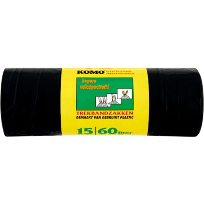 KOMO Afvalzakken met trekband - 60 l - 15 stuks