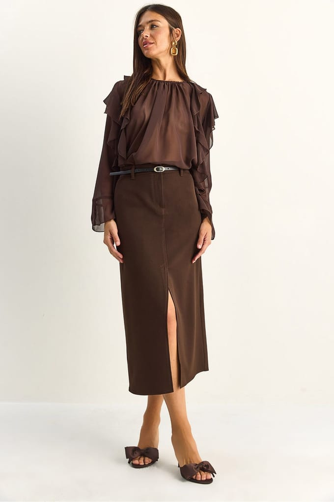 Hoog-waisted Midi Pencilrok met Split