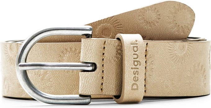 Desigual Leren Riem Embossed Leather Belt W90 Beige