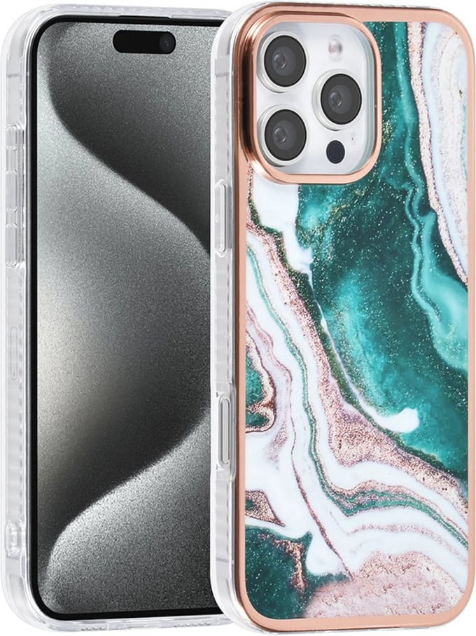 TUNIQ - Backcover iPhone 16 Pro Max - Silicone - Marmer Groen