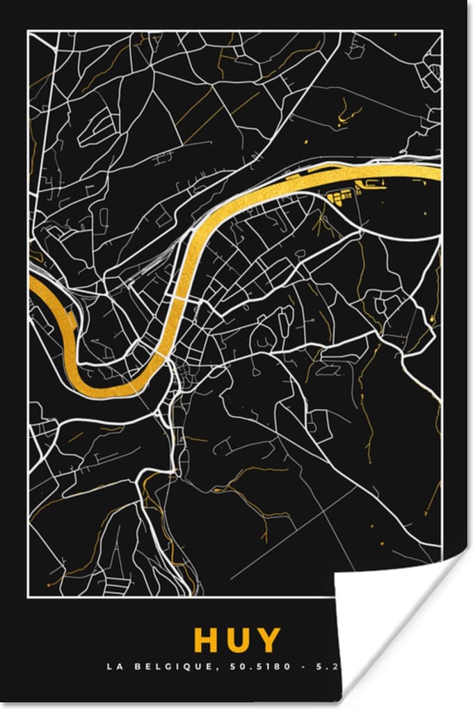 Poster Plattegrond - Huy - Kaart - Stadskaart - Goud - 20x30 cm