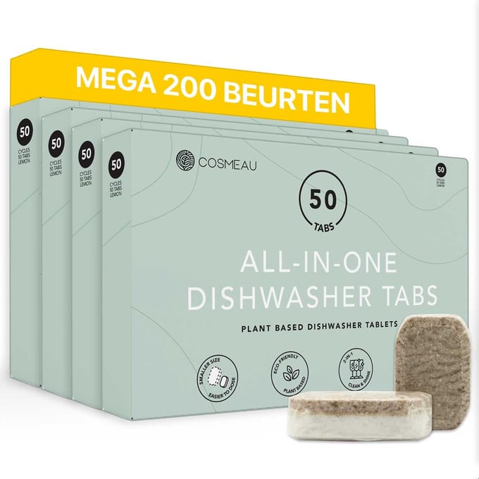 Cosmeau Vaatwastabletten 4X50 200 Beurten Plantaardig Dish Detergent Sheets - Cosmo Cosmea Kosmo