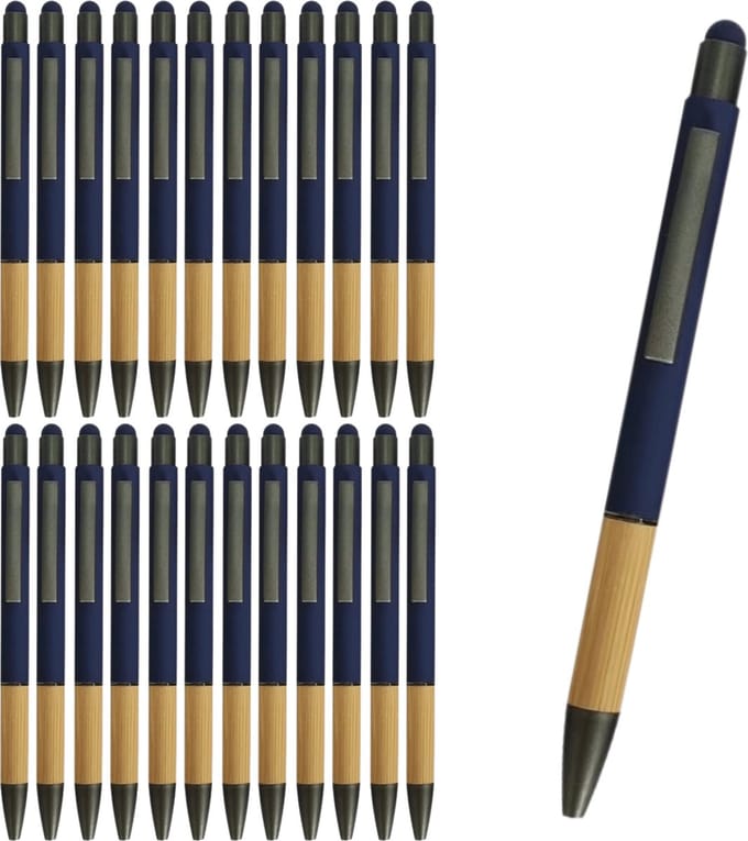 green-goose® Bamboe Metalen Stulus Pennen - 25 stuks - blauw