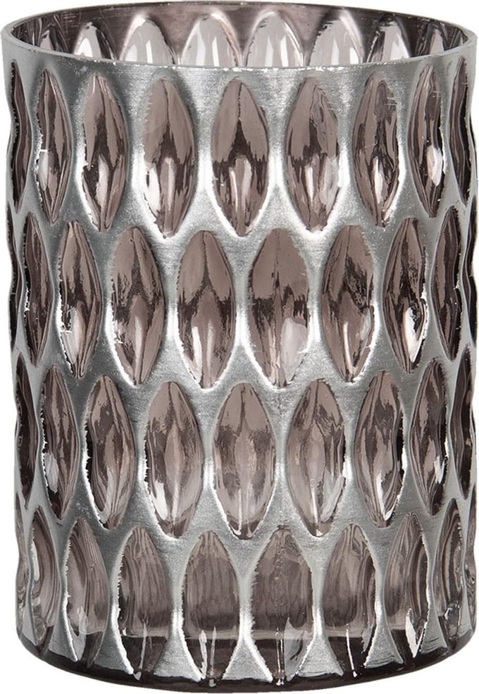 Clayre & Eef Theelichthouder Ø 11x15 cm Zilverkleurig Glas