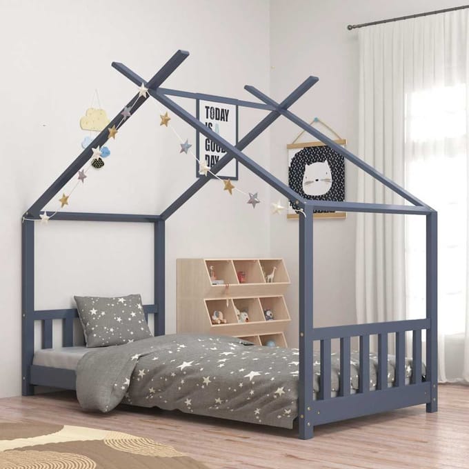 vidaXL - Kinderbedframe - massief - grenenhout - grijs - 70x140 - cm