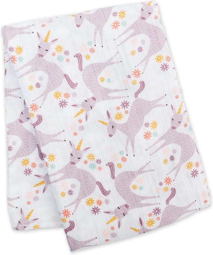 Lulujo - hydrofiele doek - swaddle - katoen - 120x120 cm - Modern Unicorn