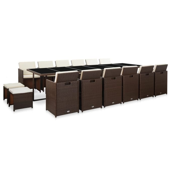 vidaXL - 17-delige - Tuinset - met - kussens - poly - rattan - bruin