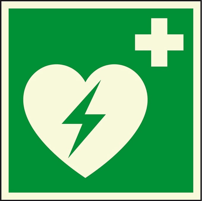Extra lichtgevend AED bord - kunststof - E010 200 x 200 mm