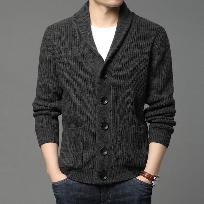 Mode nouveaux hommes à manches longues pull Cardigan poche col roulé pur tricots de couleur S gris