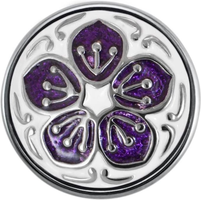 Quiges - Dames Click Button Drukknoop 18mm Bloem Paars/Wit - EBCM057