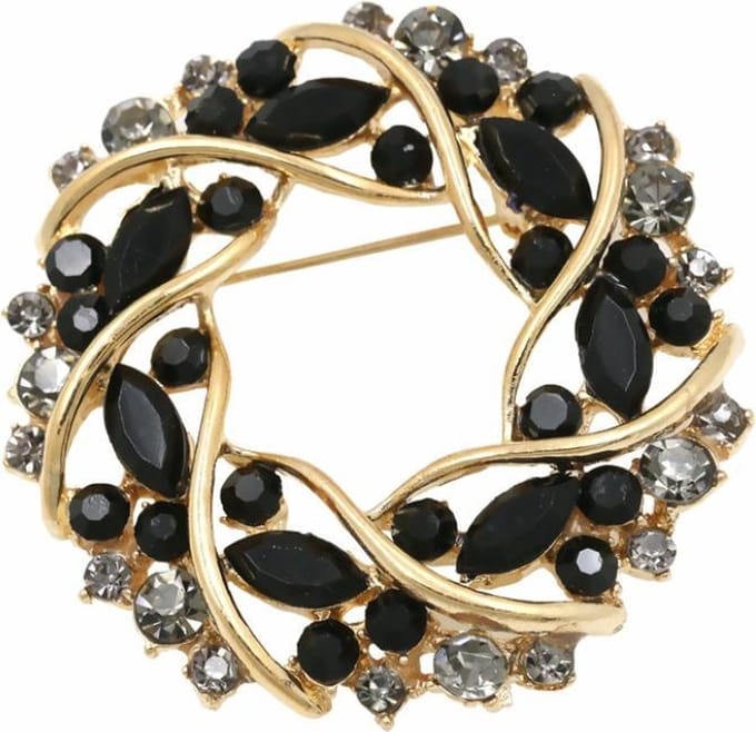 Fako Bijoux - Broche - Krans - Kristal - 49mm - Goud - Zwart