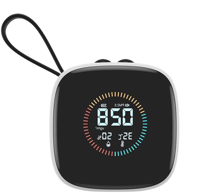 Luchtkwaliteitsmeter - PM2.5 Detector Luchtmonitor - Binnenlucht Bewaken - Realtime LED Display - 7x7x3.2cm - Wit