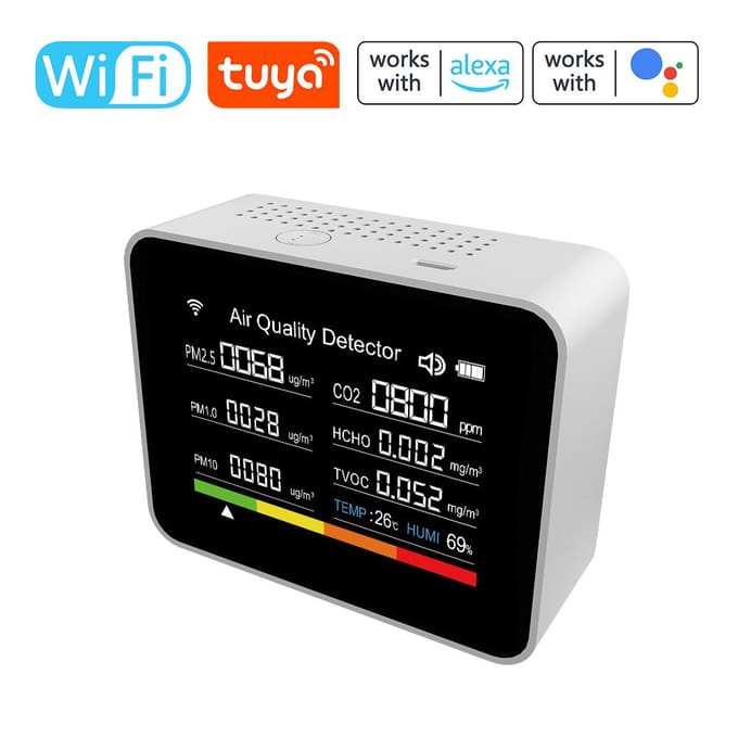 13 in 1 Tuya WIFI Intelligente Luchtkwaliteitsmonitor Binnen CO2-detector wit