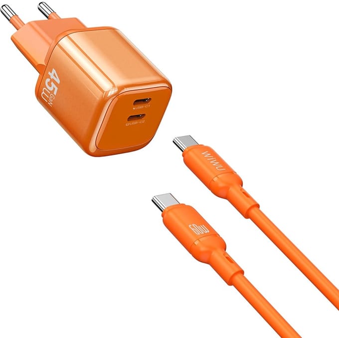 WiWU Oplader Cube 45W USB-C - Dual Type-C Snellader met PD Technologie - Combo - Oranje