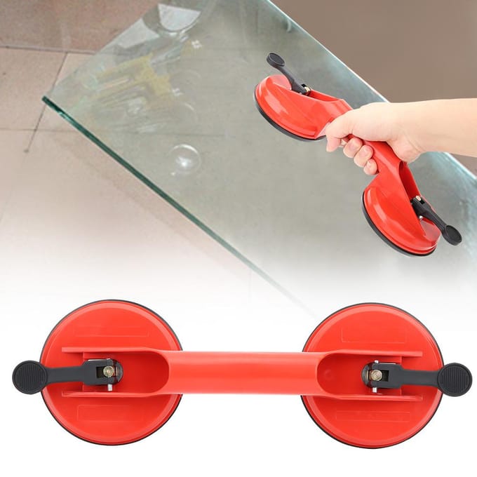 Dubbele Zuignap Rode Plastic Dubbelkop Glaszuiger Tegel Vloer Afzuiger 11.5cm red