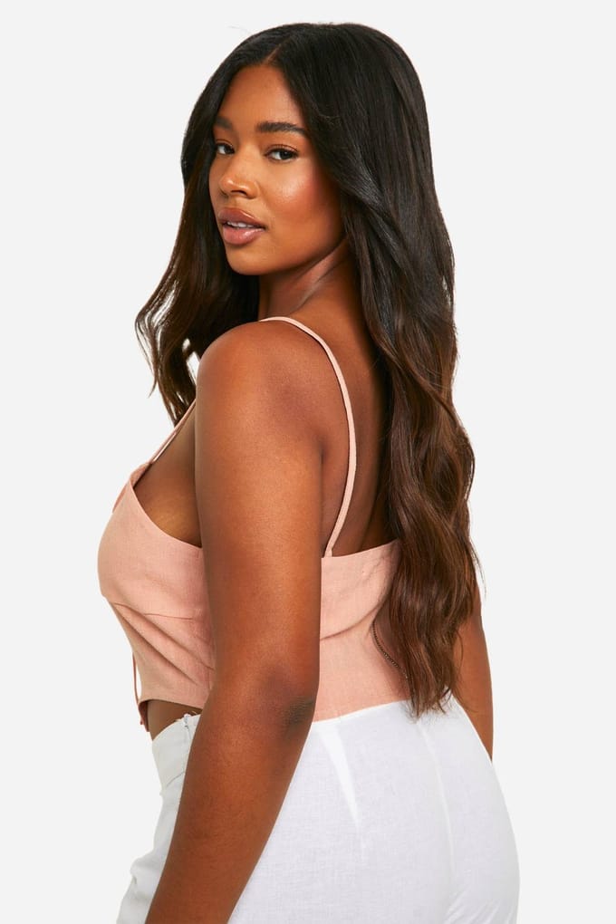 boohoo Dames Plus Linnen-Look Vetersysteem-Korset Top | Roest | Maat: 56