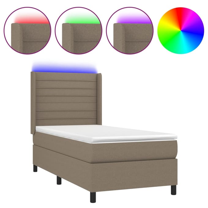 vidaXL - Boxspring - met - matras - en - LED - stof - taupe - 100x200 - cm