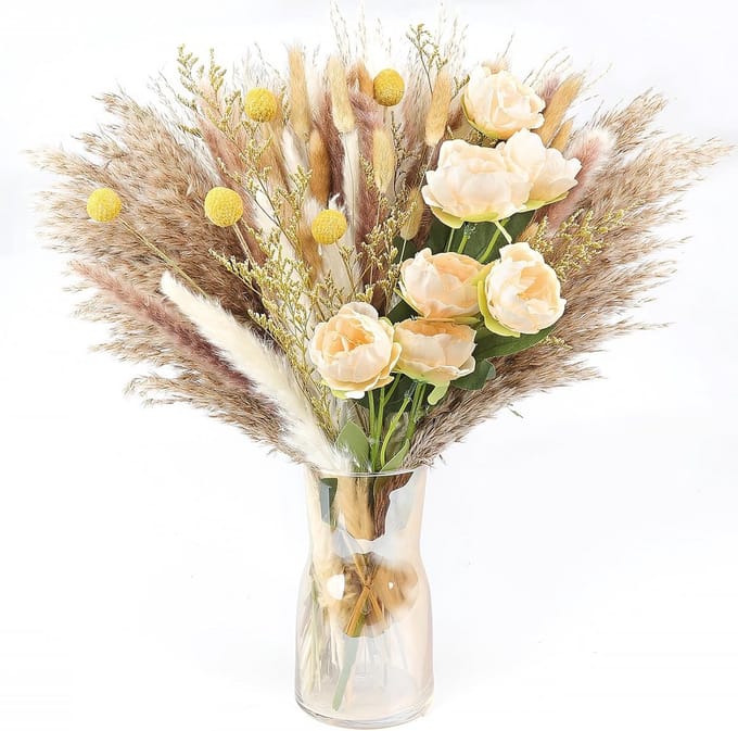 Groot Boeket Gedroogde Bloemen Mix - Pampasgras, Riet en Meer - Boho Woondecoratie