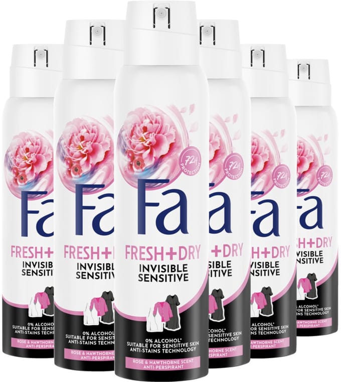 Fa - Invisible Sensitive - Rozen en Meidoorn - Deodorant Spray - 6 x 150 ml