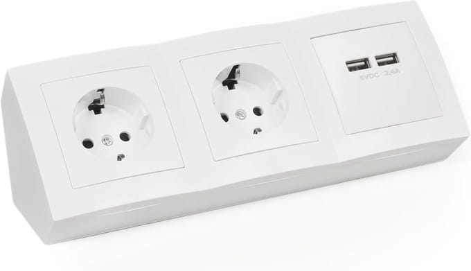 Stopcontactdoos met USB en 2 Geaarde Aansluitingen voor Onderbouw