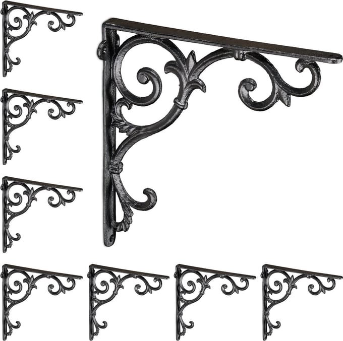 8x plankdrager antiek - set - schapdragers - plankendragers - gietijzer - zwart