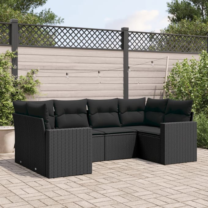 vidaXL - 6-delige - Loungeset - met - kussens - poly - rattan - zwart