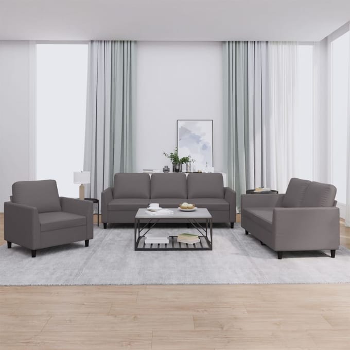 vidaXL - 3-delige - Loungeset - met - kussens - kunstleer - grijs