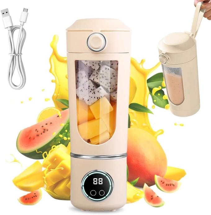 Draagbare blender - Mixer to go - Smoothies maken - 12 RVS messen - 700 ml - Beige