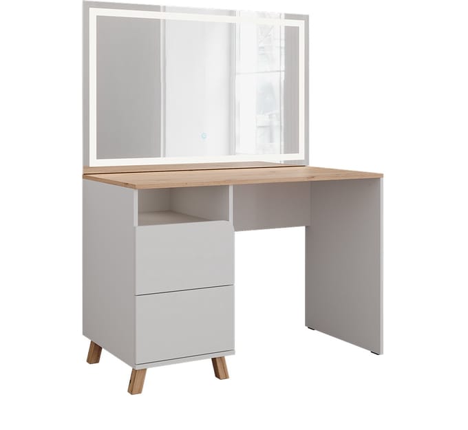 Vicco Kaptafel met licht Karen, Wit/Artisanaal eiken, 110 cm met LED-spiegel