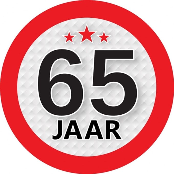 65 jaar leeftijd sticker - rond - Dia 9 cm - 65 jaar verjaardag - jubileum - leeftijd versiering