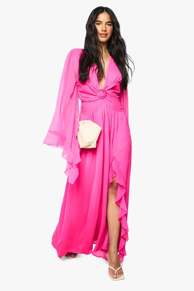 boohoo Dames Chiffon Cut-Out Maxi Jurk | Bright Pink | Maat: 8
