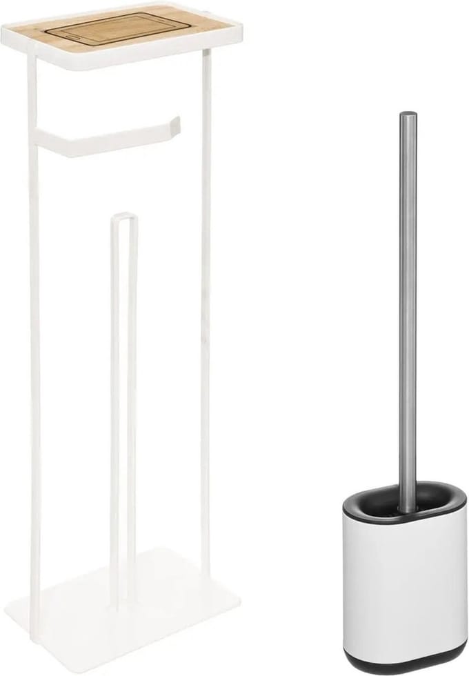 5Five - WC-borstel/Toiletborstel met toiletrolhouder set in het wit