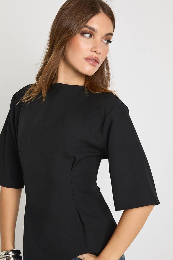 boohoo Dames Geweven Marl Cinch Taille Top | Zwart | Maat: 36
