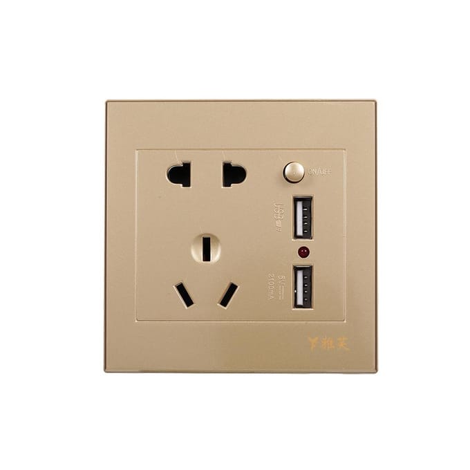Stopcontact met 2 stopcontacten en 2 USB-poorten Wandcontactdoos (goud) goud