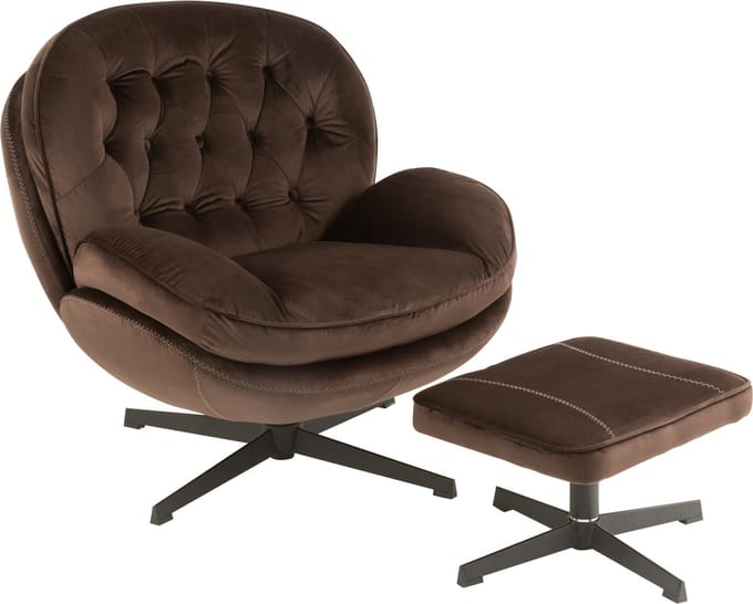 J-Line zetel Relax + voetbank - metaal/textiel - donkerbruin