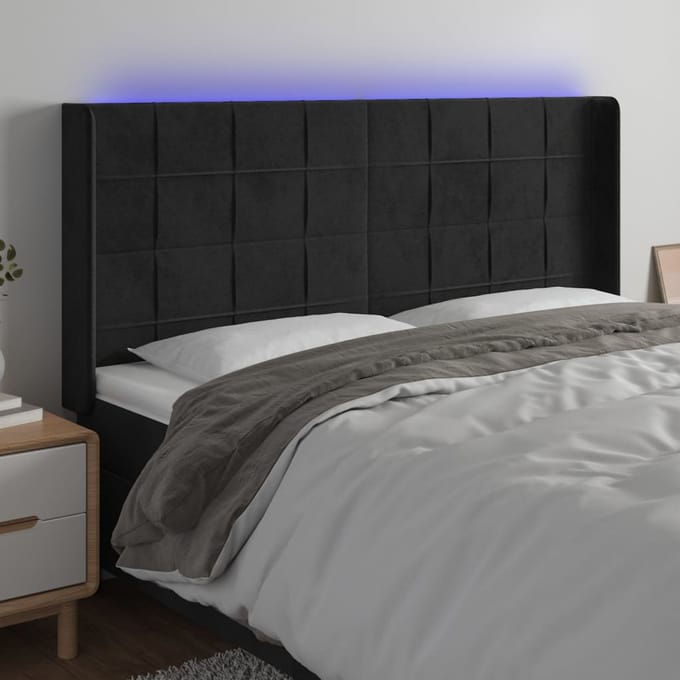 vidaXL - Hoofdbord - LED - 163x16x118/128 - cm - fluweel - zwart