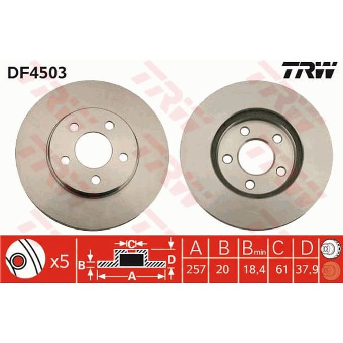 Remschijf TRW DF4503 voorkant, geventileerd, 1 Stuk