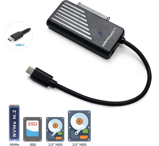 Externe Adapter USB3.2 Gen. 2x1 Tye-C naar 2,5" SATA HDD/SSD - 3.5'' SATA HDD - NVMe M.2 SSD M-Key/B+M-Key - 10Gbps