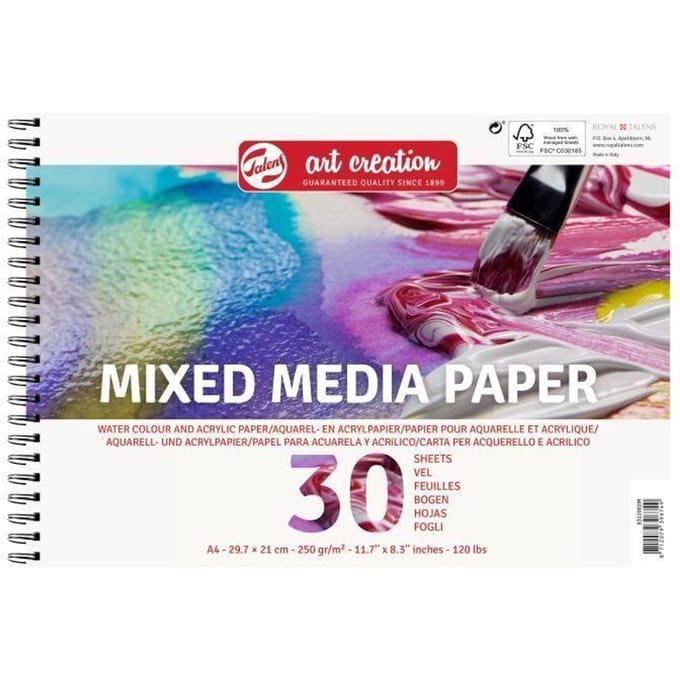 Multifunctioneel papier - TALENS - A4 - 250 g/m² - 30 vellen - Ideaal voor aquarel en acryl