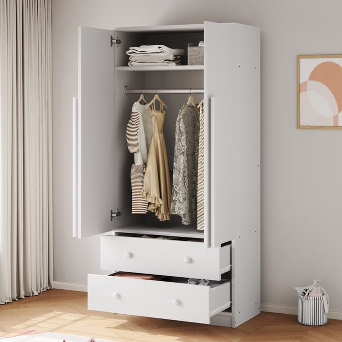 Sweiko Kledingkast - Dubbele deuren - Met 2 laden - 70*40*170 cm - Wit