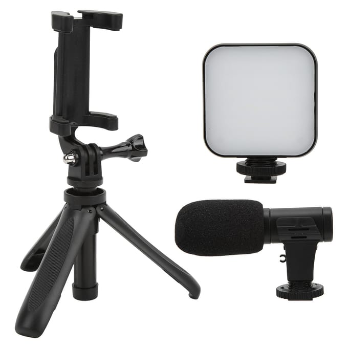 Smartphone Vlogging Kit Live Uitzending Telefoon Video Microfoon Kit met Invullicht Statief en Telefoonhouder white