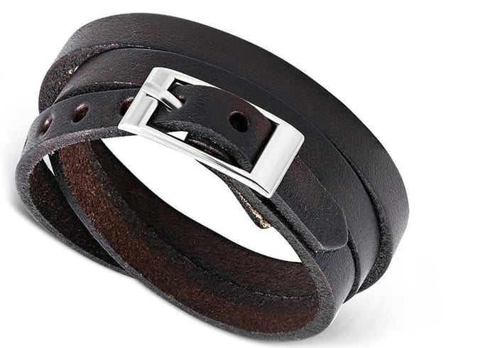 Amanto Armband Farran B - Leer - Bruin - Wikkel - 8mm - Aanpasbaar