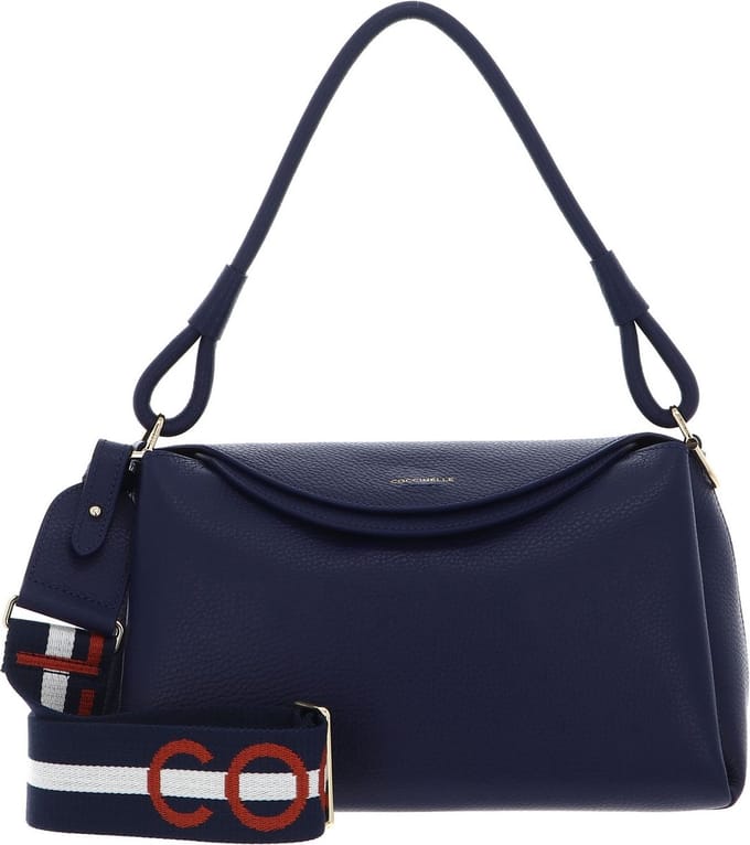 COCCINELLE Leren Schoudertas Eclyps Handbag Grained Leather Royal Blue Blauw