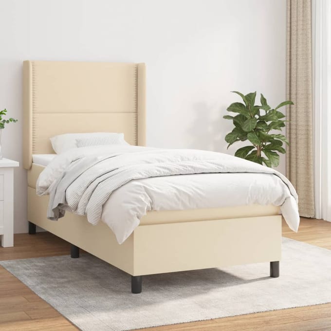 vidaXL - Boxspring - met - matras - stof - crèmekleurig - 100x200 - cm