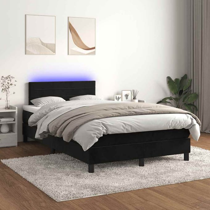 vidaXL - Boxspring - met - matras - en - LED - fluweel - zwart - 120x200 - cm